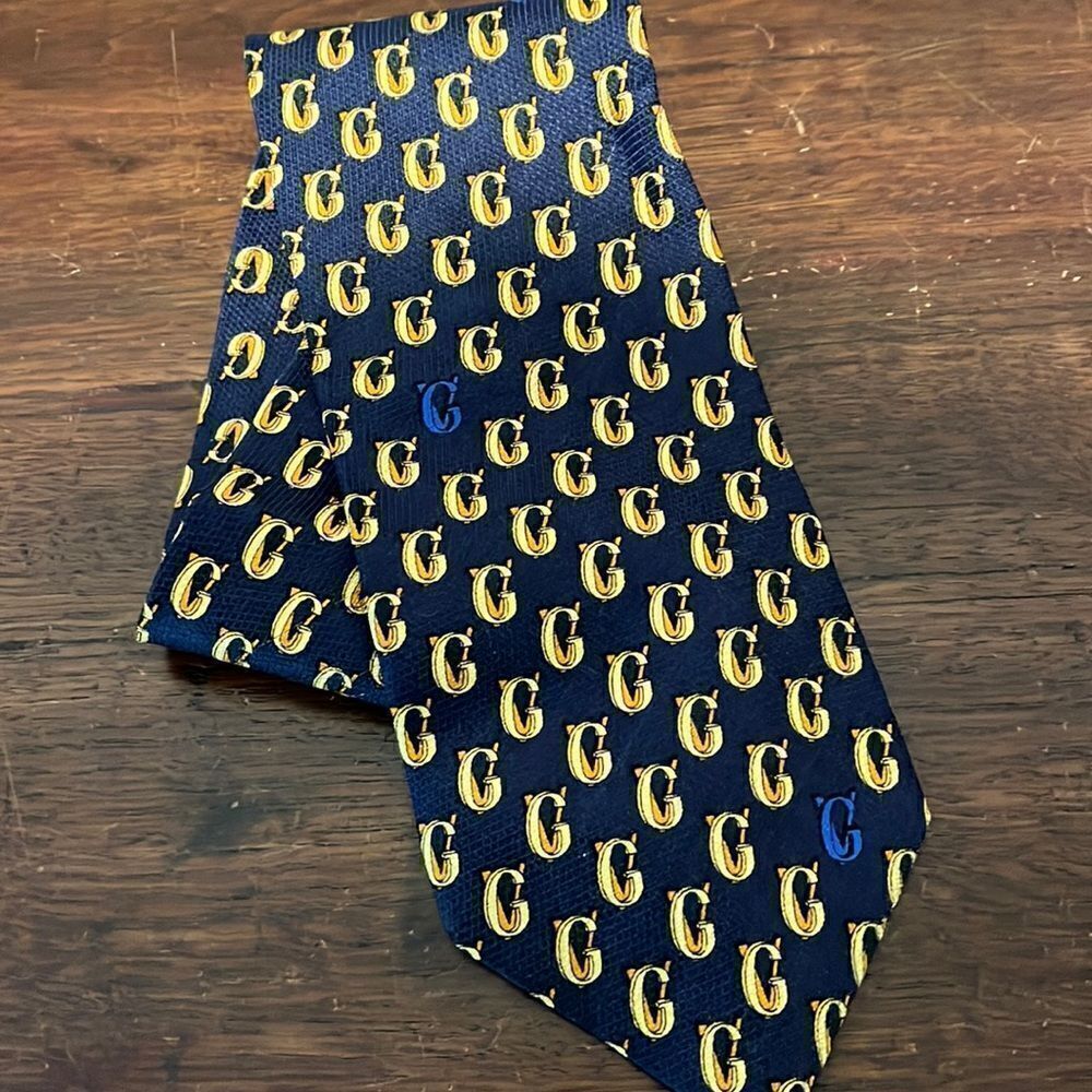 Gianni Versace GV logo beautiful Italian blue print Italy silk men’s neck tie